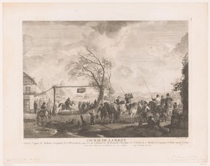 Bir köy hanındaki halka işareti Cours de la bague (nesne üzerindeki başlık) Philips Wouwerman'ın tablolarından sonraki baskılar (seri adı) Oeuvres de Ph.pe Wouwermans Hollandois (seri adı) by Jean Moyreau