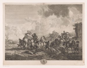 Bir çeşme tarafından dinlenme av partisi La Fontaine de Venüs Philips Wouwerman