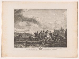 Bir manzarada dinlenme av partisi Le Conseil des Chasseurs (nesne üzerindeki başlık) Philips Wouwerman