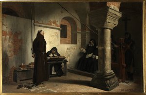 Bernard Delicieux (1260-1319) Engizisyon Mahkemesi huzurunda - Tablo Jean Paul (Jean-Paul) Laurens (1838-1921), tuval üzerine yağlıboya, yaklaşık 1881, 79x121 cm - (Bernard Delicieux Engizisyon Mahkemesi önünde, Yağlı boya Jean Paul Laurens tarafından tuva