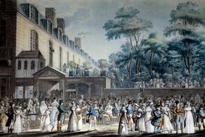 Paris manzarası: Türk bahçesinin gezinti yeri. Jean Pierre Marie Jazet (1788-1871) tarafından litografi