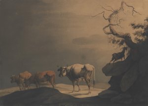 Manzarada İnekler ve Keçi, 1774. by Jean Pillement.