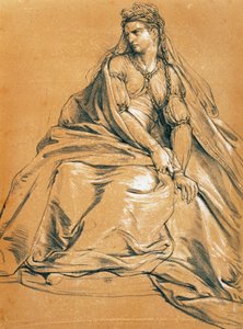 Aktris Adrienne Lecouvreur (1692-1730), Jean Racine'in (1639-1699) Andromaque adlı filminin başrolünde, çizim, Fransa by Jean Racine