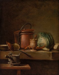 Bakır Tencere, Lahana, Havaneli ve Soba ile Natürmort by Jean Baptiste Simeon Chardin