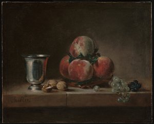 Şeftali, Gümüş Kadeh, Üzüm ve Cevizli Natürmort by Jean Baptiste Simeon Chardin