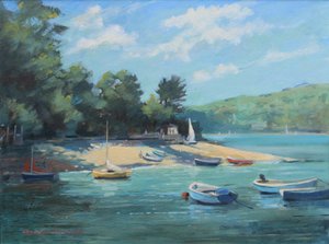 Fishermans Cove Salcombe , gemideki petrol , 2016 by Jennifer Wright