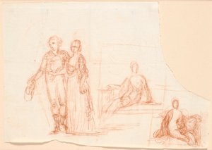 Ryberg aile resminin Kompozisyon Taslağı; oturmuş bir kadın figürünün sağ taslağına by Jens Juel