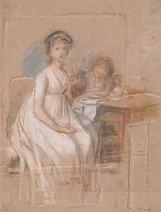 Bir portre grubunun taslağı. Regine Sophie Tutein, b. Wraatz ve oğlu Peter by Jens Juel