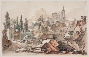 Ağaçlar ve kayalarla çevrili saray ile Prospect by Jens Petersen Lund