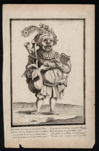 Gayda taşıyan ve tavus kuşu tüyü başlık takan adam, gerçeküstü kostüm baskısı, c1700 (gravür) by Jeremias Wolff