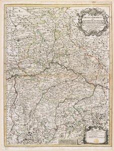Bavyera Haritası, c.1695 (renkli gravür) by Jeremias Wolff
