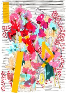 Floral Doodle 3, 2013 (kalem, mürekkep, kolaj ve kağıt)