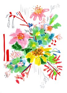 Floral Sketch 2, 2014 (kalem ve mürekkep, kağıt üzerinde kolaj)