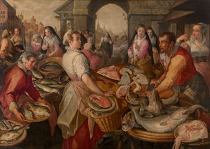 Balık pazarı (panel üzeri yağlı boya) by Joachim Beuckelaer