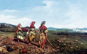 Karakterlerle birlikte Napoliten manzara. Napolili köylüler kırsalda bir tarlayı sürerken. Joaquim VAYREDA i VILA (1843-1894) tarafından yapılmıştır. by Joachim Vayreda i Vila