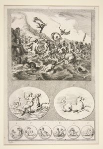 Üst yarı: Nereids Sporting Alt yarı: İki Kabartma ve Altı Madeni Para by Joachim von Sandrart