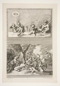 üst yarı: Bir Nehir Tanrısı ve Putti Şöhretin Sembolleriyle Oynarken Alt Yarı: Aşk Tanrısının Cezası by Joachim von Sandrart