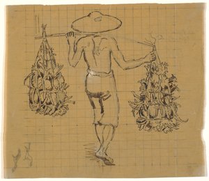 Arkadan görülen bir boyunduruk üzerinde iki yük ile yürüyen Cava kuli by Joakim Frederik Skovgaard