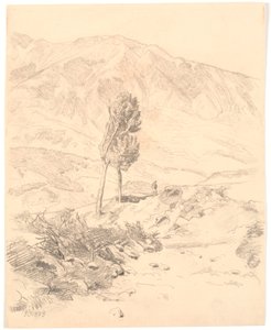 İki ağaçlı İtalyan dağ manzarası by Joakim Frederik Skovgaard