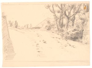 Yolu olan İtalyan manzarası, t.h. ağaçlar by Joakim Frederik Skovgaard
