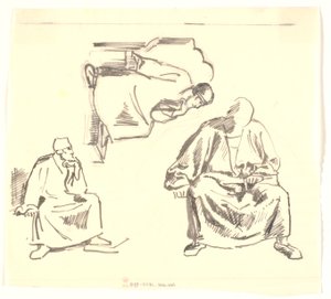 Oturan, sakallı adamla ilgili üç çalışma. Saul by Joakim Frederik Skovgaard