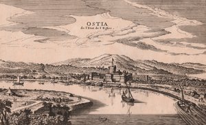 Ostia şehri ve limanının perspektif görünümü, Lazio, İtalya, bakır oyma, yaklaşık 278x173 cm by Joan Blaeu