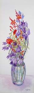 Agapanthus campanulatus ve Crocosmia,2015, el yapımı kağıt üzerine suluboya by Joan Thewsey