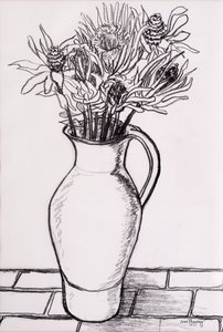 Kuru Çiçekli Kahverengi Sürahi, 2000, grafit by Joan Thewsey