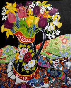 Kanal Teknesi Sürahisi, Nergis ve Laleler,2005 (guaj) by Joan Thewsey