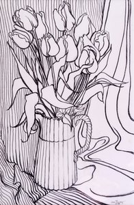 Çizgili Kumaşa Karşı Laleler,2000,grafit by Joan Thewsey