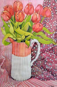 Pembe Beyaz Sürahideki Laleler,2005 by Joan Thewsey
