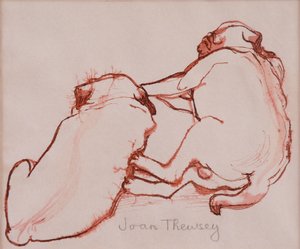 İki Pug Yavrusu, kardeşler,2005,(ıslak kağıt üzerine mürekkep) by Joan Thewsey