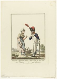 Bir tatlandırıcıda meyve sıkacağı Royal Dutch Sapeur ve tatlı bir bayan (nesne üzerinde başlık) Üniformalar ve kostümler (dizi adı)