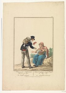 Istakoz satıcısı ile ayakta asker Ligne Hollandalı Piyade Asker ve bir ıstakoz satıcısı (nesne üzerinde başlık) Üniformalar ve kostümler (dizi adı) by Joannes Bemme