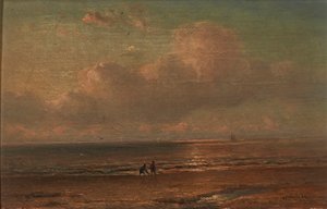 Alacakaranlıkta Sahilde Rakamlar (panelde yağlı boya) by Joannes Frederick Schutz