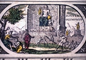 Antik Çağın Yedi Harikasının Temsili: Phidias'ın Jüpiter (Zeus) heykeli - Jansson Jannsonius tarafından "Atlas"ta, 1630'da Amsterdam'da basılmıştır