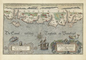Wight Adası ve Dover arasındaki Güney İngiliz sahilinin haritası Descriptionhe der Zee Custen van Englandt, Wicht ende Doueren arasında (nesne üzerindeki başlık)