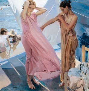 ""Apres le bain" (Banyodan Sonra) iki genç kız denizde yıkandıktan sonra üstlerini değiştiriyor Resim Joaquin Sorolla y Bastida (1863-1923) - 1909 - Tuval üzerine yağlı boya - Museo Sorolla Madrid