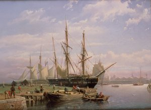 Hollanda Yelkenli Gemileri Nehir Halicinde Çapada by Johan Adolph Rust