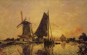 In Holland, Boats near a Windmill, 1868 