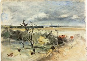 Eşek Üzerinde Adam ile Manzara (rekto) Bir Kafede İki Kadın (verso) by Johan-Barthold Jongkind
