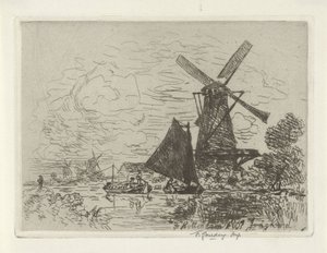 Rotterdam yakınlarındaki yel değirmenleri by Johan Barthold Jongkind