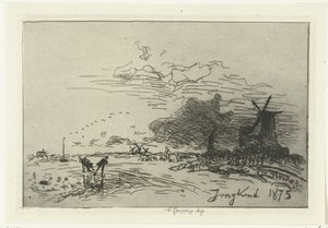 Rotterdam yakınlarında kış manzarası by Johan Barthold Jongkind