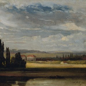 Yüksek bulutlu gökyüzü ile manzara görünümü by Johan Christian Dahl