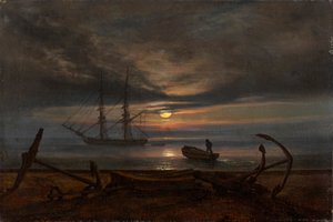 Ay ışığında Danimarka sahili by Johan Christian Dahl