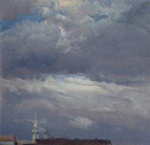 Dresden kale kulesi üzerinde fırtına bulutları by Johan Christian Dahl
