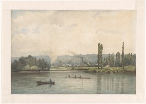 Çamaşırhane ile Seine üzerinde Port-Marly görünümü, by Johan Conrad Greive (signed by artist)