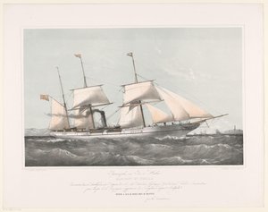 Vidalı vapur Mariout et Hedjaz denizde yelken açıyor Pijroscaphes en Fer à Helice Mariout et Hedjaz (nesne üzerindeki başlık) by Johan Conrad Greive