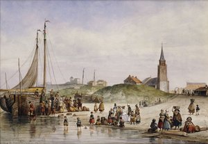Kasabanın Ötesinde Bir Sahilde Balıkçılar, 1857 by Johan Gerard Smits