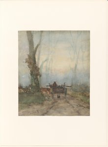 Çiftçi arabası orman yolunda by Johan Hendrik Weissenbruch (signed by artist)